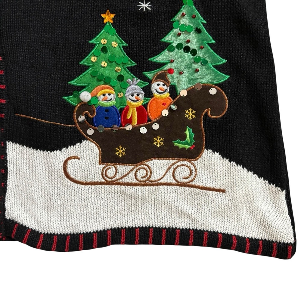VTG Holiday Editions Christmas Sweater Vest Embroidered Womens 2XL Snowman Sled - Picture 3 of 9